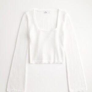 Hollister Crochet Bell-Sleeve Top - White - Size L
